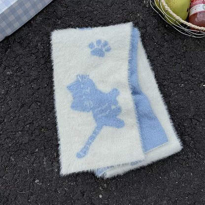 Cute Cat Paw Print Plush Scarf