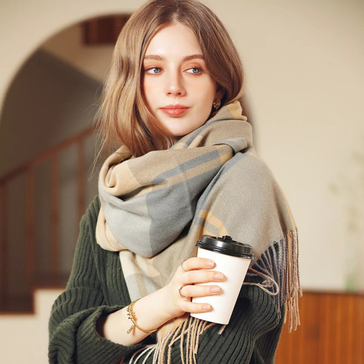 Plaid Fringe Scarf