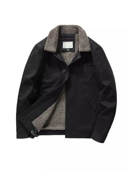 Men's Plus Size Sherpa Collar Button Up Jacket