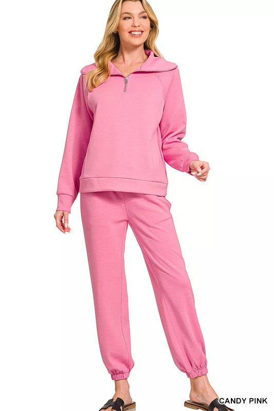 Zenana Scuba Half Zip Sweatshirts and Joggers Set