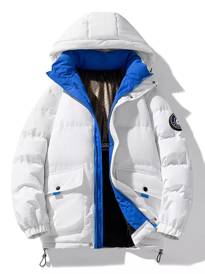 Men's Plus Size Contrast Hooded Puffer Jacket