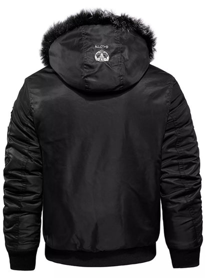 Men's Plus Size Winter Warm Fur Hooded Bomber Jacket