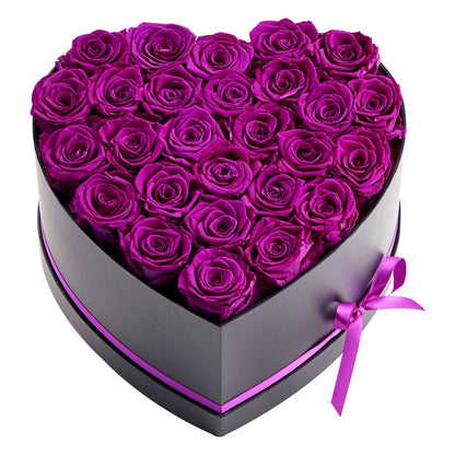 Forever Flowers, 27 Preserved Roses In Heart Shape Box, Eternal Flowers Immortal Bouquet Birthday Present For Women Her Wife Mothers, Anniversary, Valentine's Day,Christmas, Purple