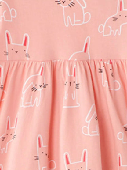 Children's Cute Rabbit Print Round Neck Dress
