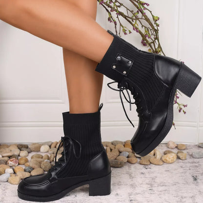 Lace Up Block Heels Boots