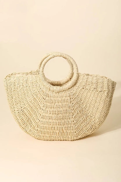 Fame Half Moon Straw Tote Bag