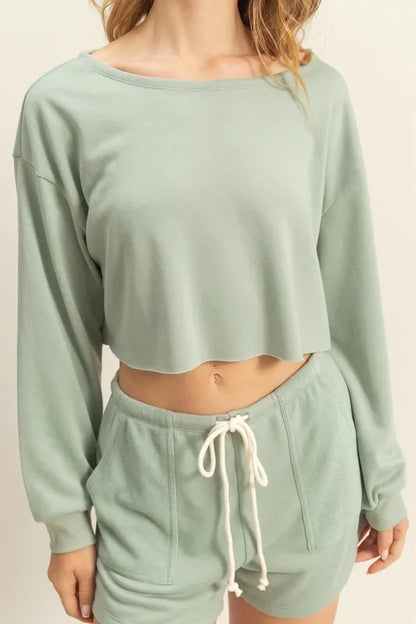 HYFVE Boat Neck Long Sleeve Cropped Top