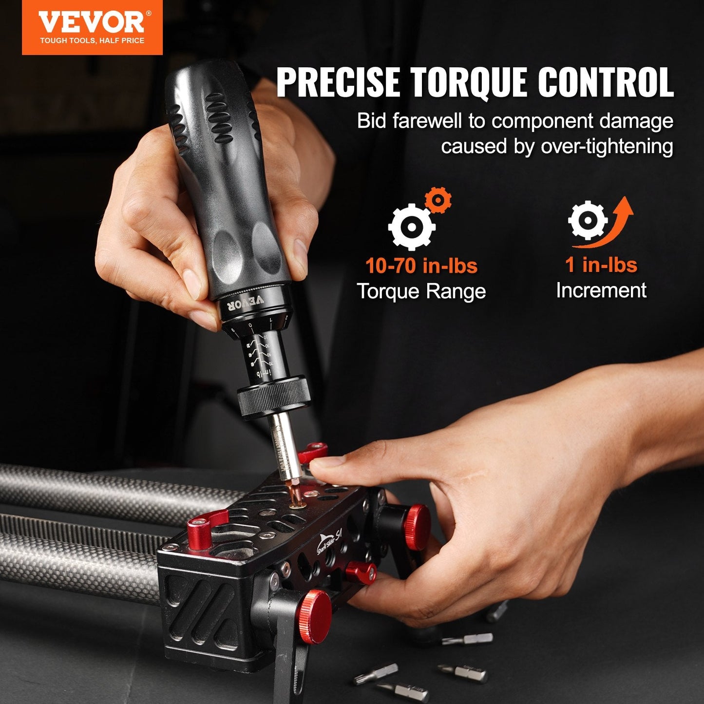 VEVOR Torque Screwdriver, Drive Screwdriver Torque Wrench, Electrician Torque Screwdriver With Scale, 10-70 In Lbs Torque Range, 1 In-lbs Torque Increment Torque Screwdriver With Bits   Case