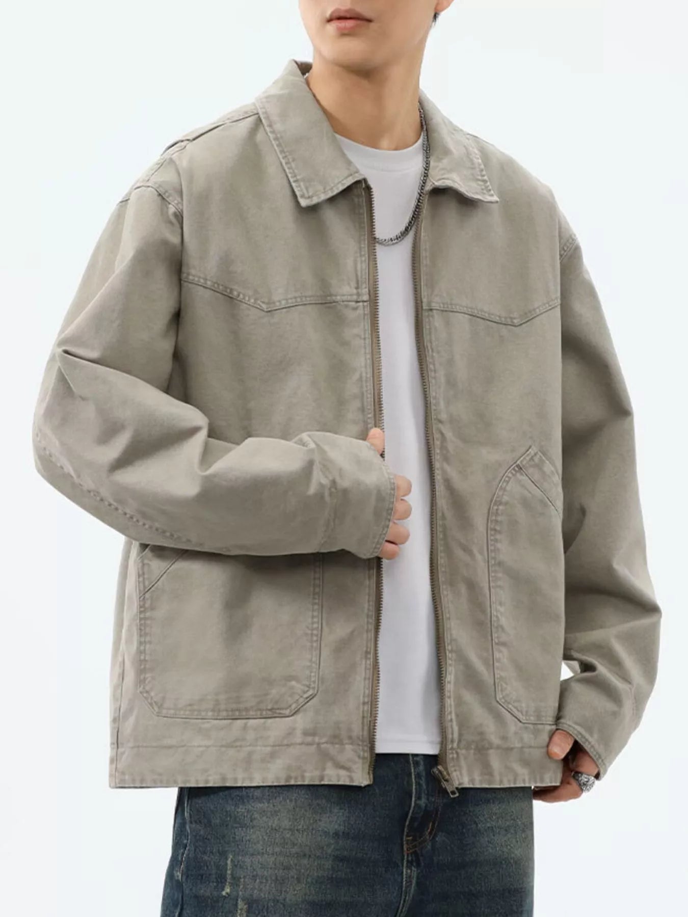 Men's Plus Size Zip-Up Trucker Jacket