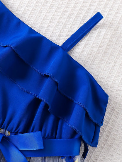Children's Asymmetrical Neck Ruffled Dress