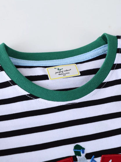 Children's Racing Car Embroidered Striped Long Sleeve T-Shirt