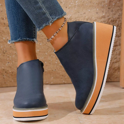 Round Toe Wedge Ankle Boots