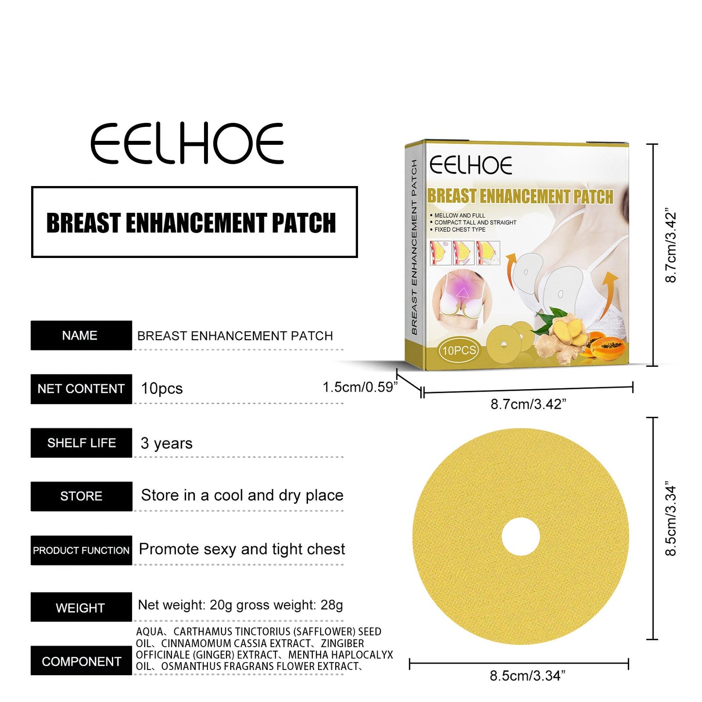 Ginger Papaya Breast Enhancement Patch, Firming Lifting Bust Care Stickers For Fuller Plump Chest, 10 Pcs