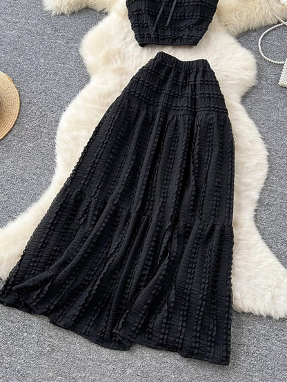 Ruched Crop Top and Maxi Skirt Set