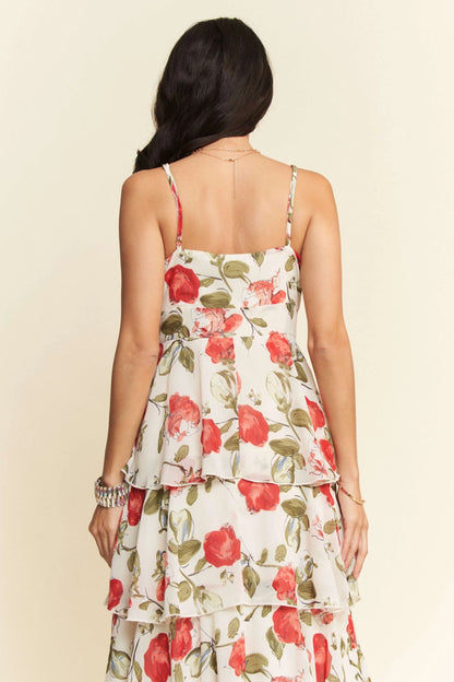 Davi & Dani Contrast Ring Lace Layered Ruffle Maxi Cami Dress