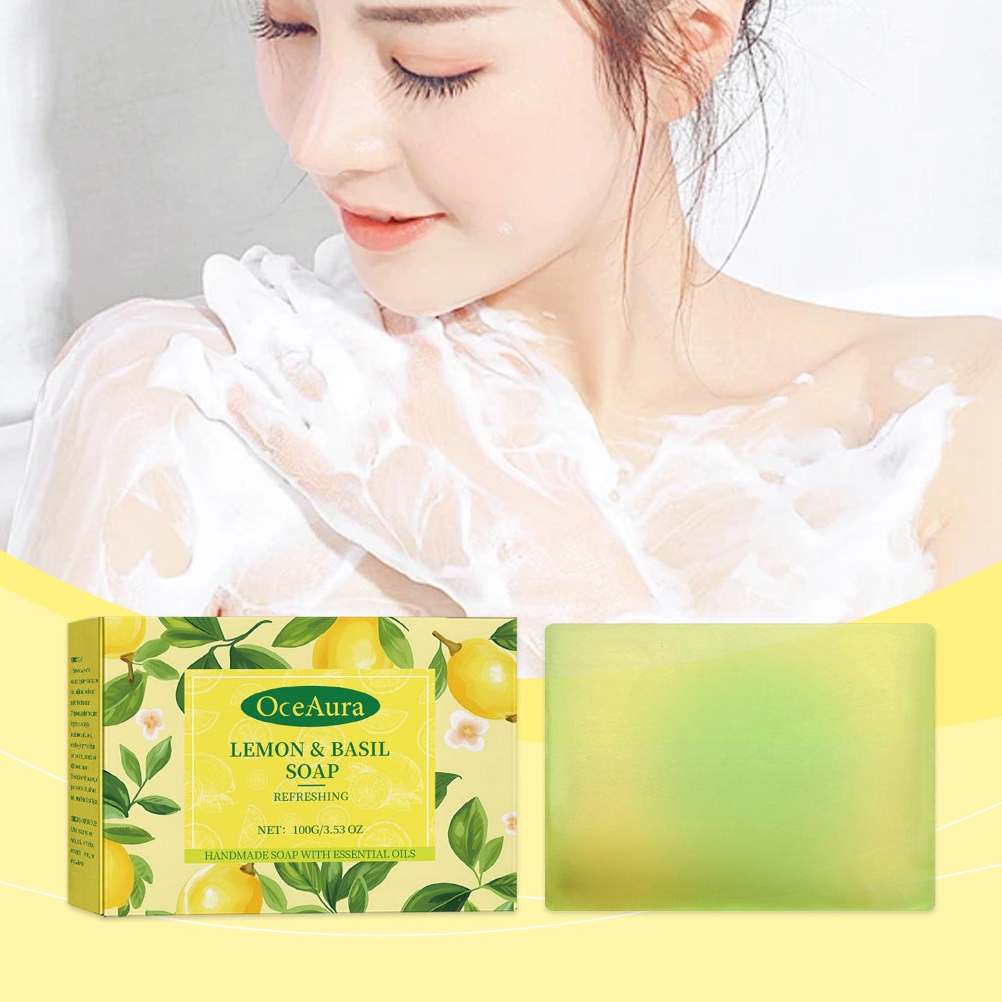 OceAura Lemon Refreshing Basil Soap Gently Cleanses Skin, Refreshing Pores, Tender Body Soap For Refreshing Bath