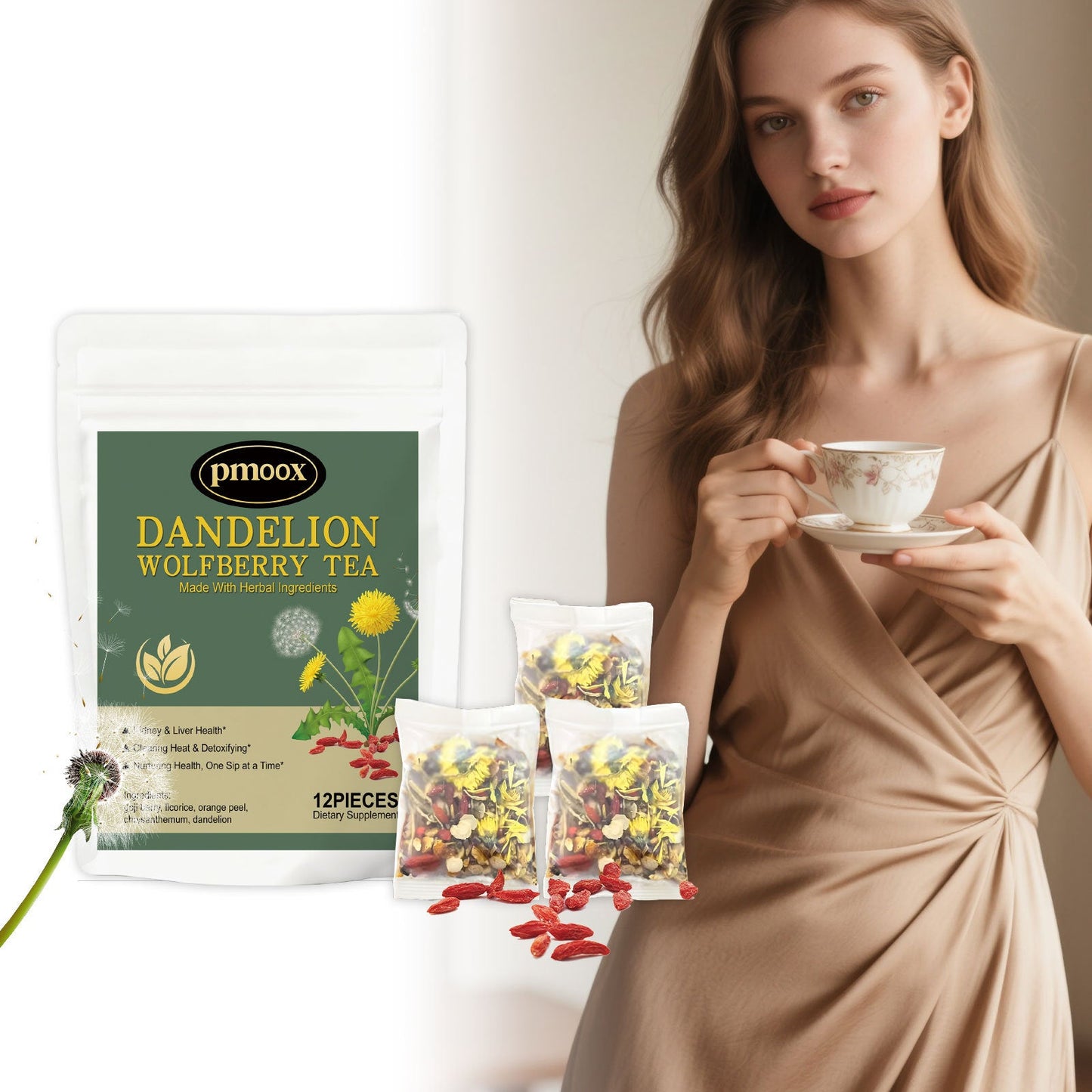 Dandelion And Goji Berry Tea In Individually Wrapped Portions