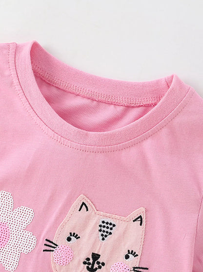 Children's Cute Cartoon Applique Short Sleeve T-Shirt