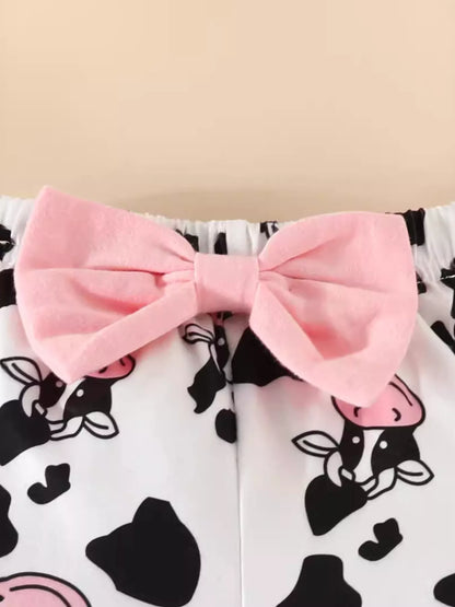 Children's Cow Graphic Ruffle Trim Bodysuit and Pants Set