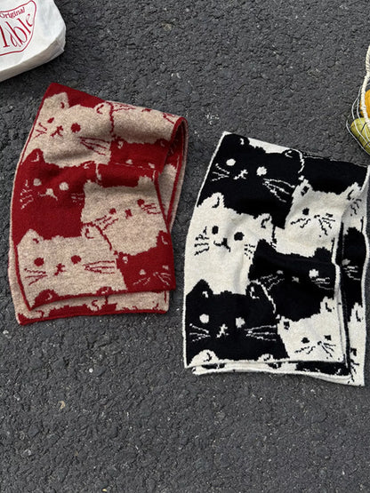 Cute Cat Pattern Knitted Scarf