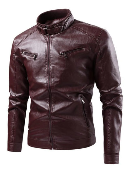 Men's Plus Size Zip Up Leather Moto Jacket