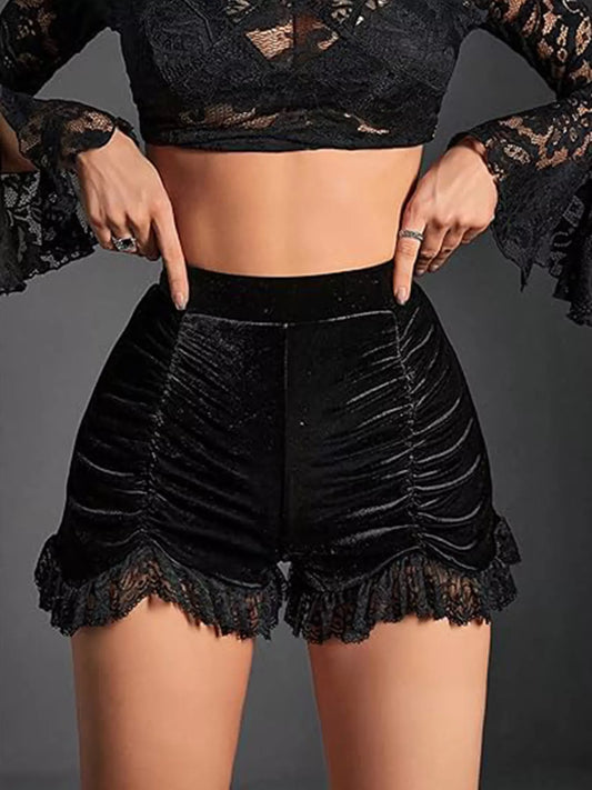Ruched Lace Trim Shorts