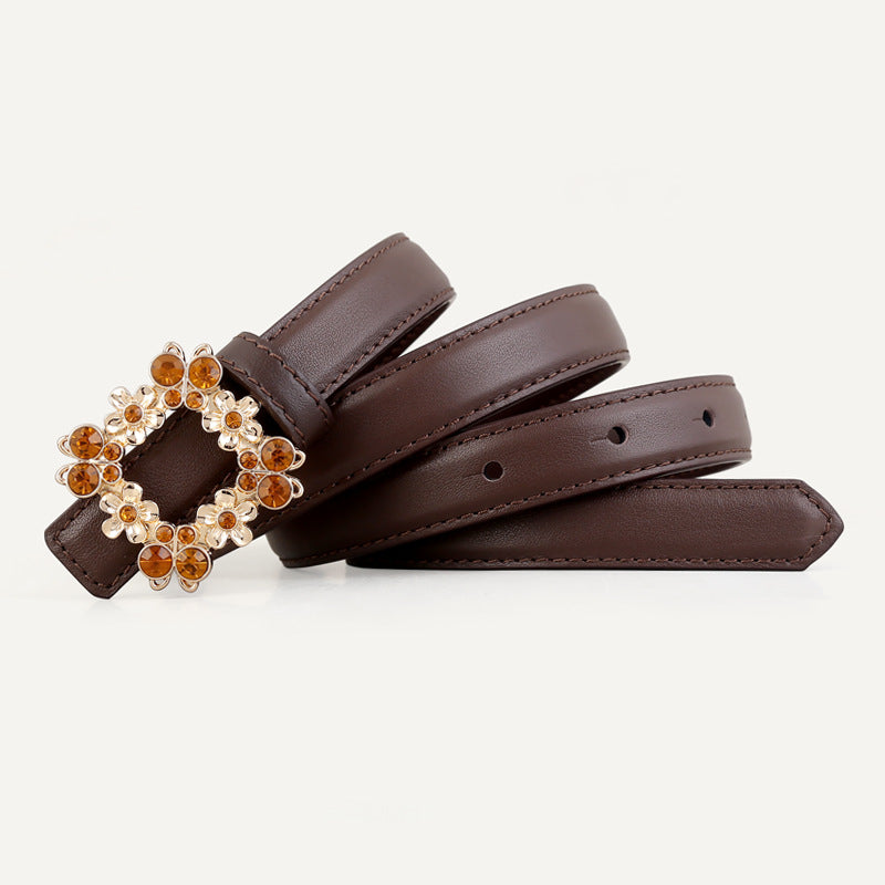 Rhinestone Buckle Leather Belt