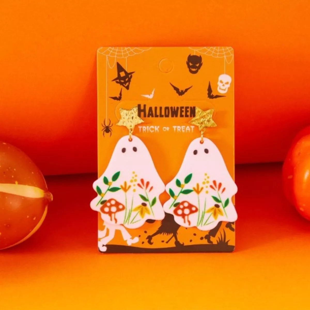 Whimsical Ghost Earrings with Floral Design