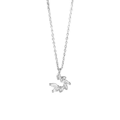 925 Sterling Silver Zircon Leaf Pendant Necklace