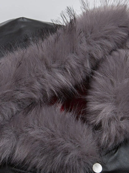 Men's Leather Bomber Jacket with Faux Fur Hood