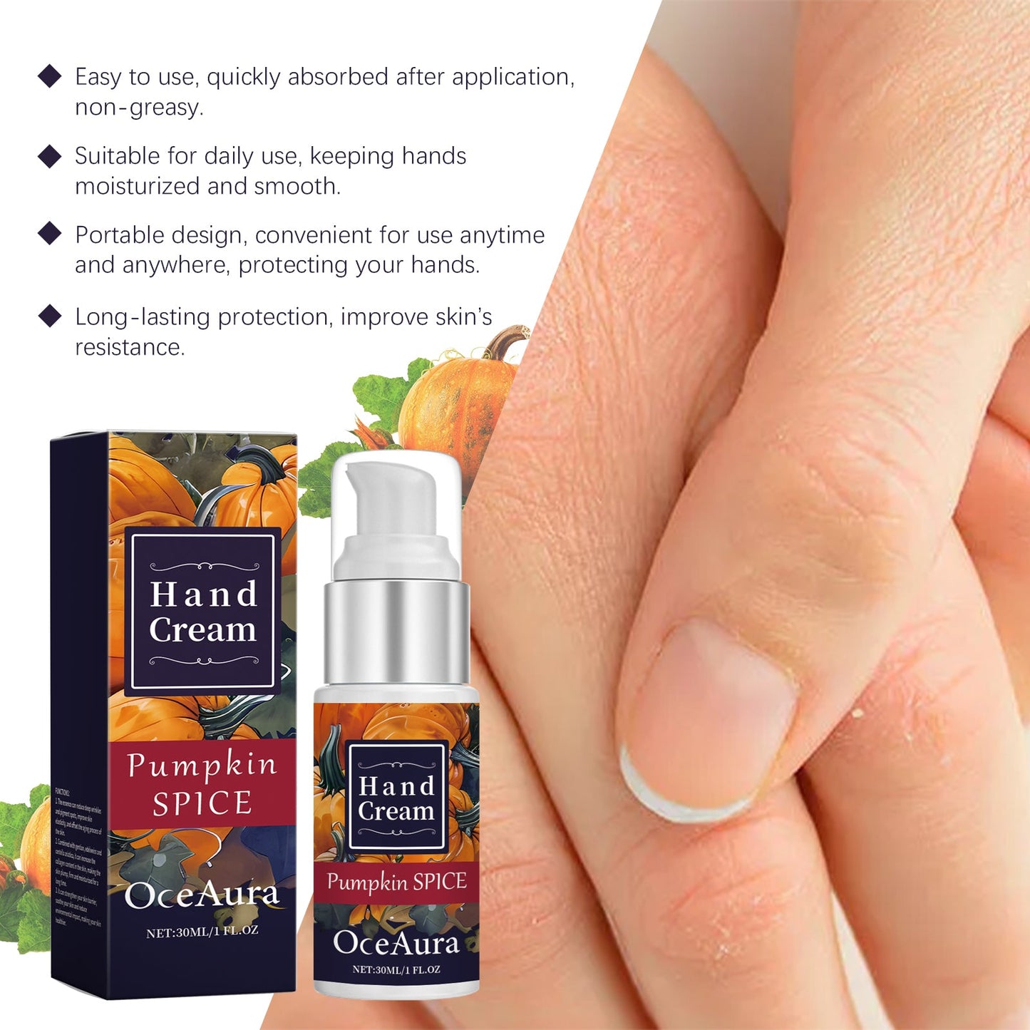 OceAura Pumpkin Moisturizing Hand Cream Hydrates And Moisturizes And Protects Hand Skin Against Dryness