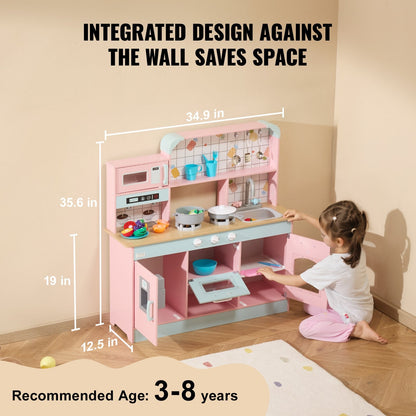 Christmas Gift! Kitchen Playset Kids Pretend Cooking Play Toy 24 Piece Accessories Pink