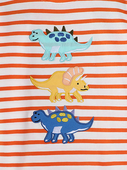 Children's Dinosaur Applique Striped Long Sleeve T-Shirt