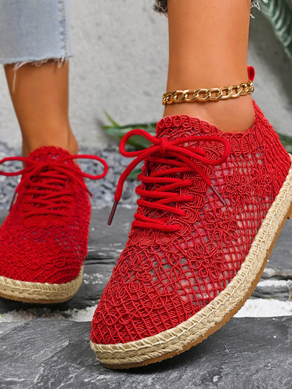 Breathable Woven Lace Up Sneakers