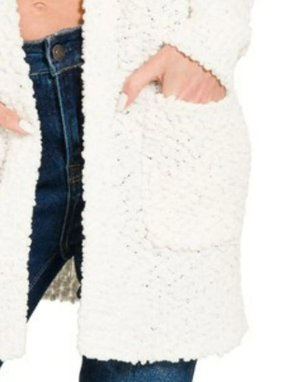 Zenana Long Sleeve Popcorn Sweater Cardigan with Pockets