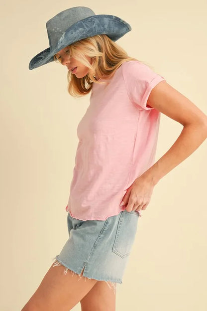 Aemi + Co Lettuce Edge Round Neck Short Sleeve T-Shirt