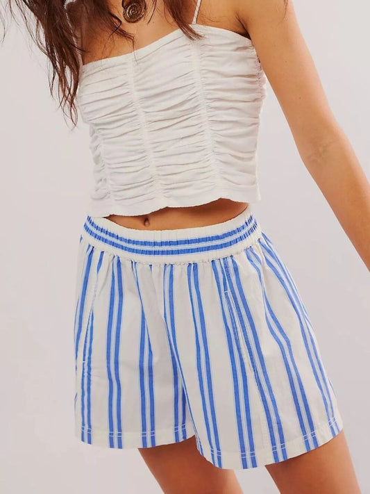 Striped Elastic Waist Casual Shorts