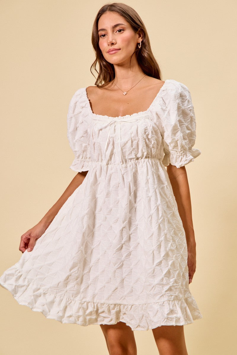 SO ME Texture Woven Ruching On Bust Mini Dress