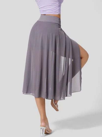 Slit Flowy Skirt with Shorts Liner