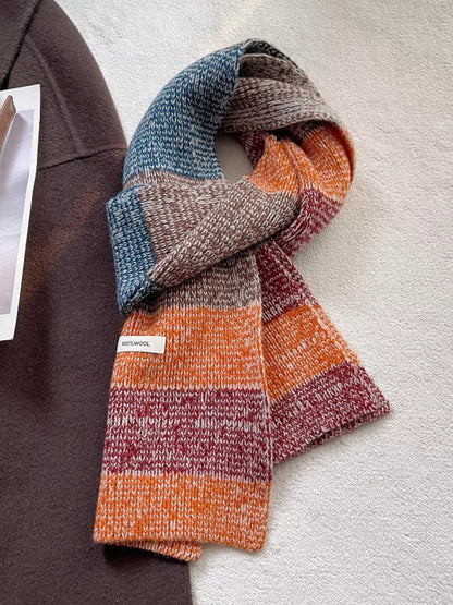 100% Wool Color Block Knitted Scarf