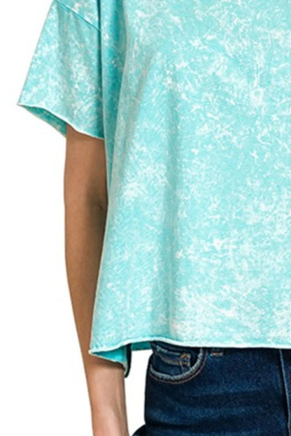 Zenana Washed Crew Neck Short Sleeve Crop Box Tee