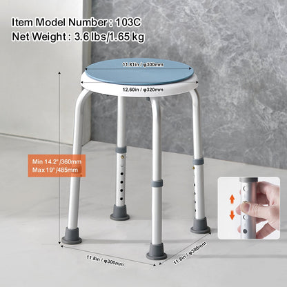 VEVOR Shower Chair For Inside Shower, 360 Degree Swivel Shower Seat, Adjustable Height Shower Stool, Non-Slip Bench Bathtub Seat Stool For Elderly Disabled Adults Handicap, 300 Lbs Capacity