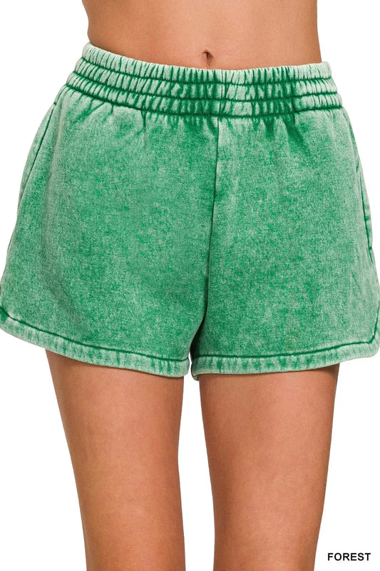 Zenana Acid Washed Elastic Waistband Dolphin Shorts