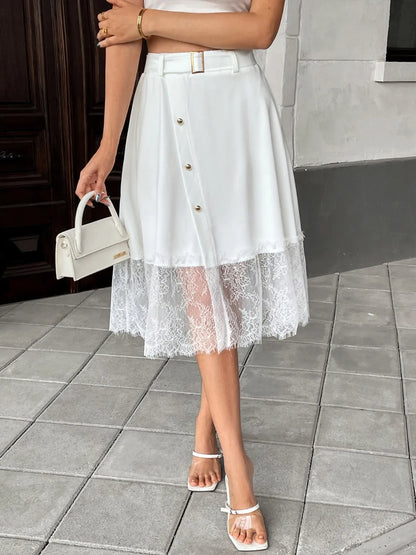 Lace Hem Detail Midi Skirt