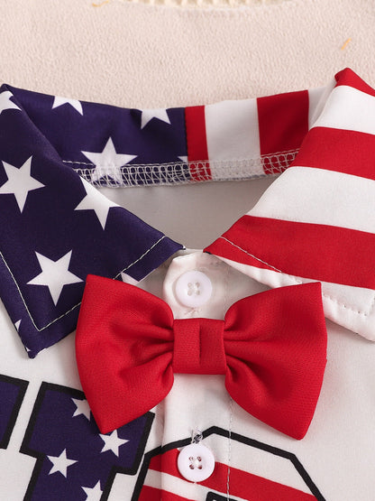 Children's Patriotic USA Print Bodysuit and Overalls Outfit Set