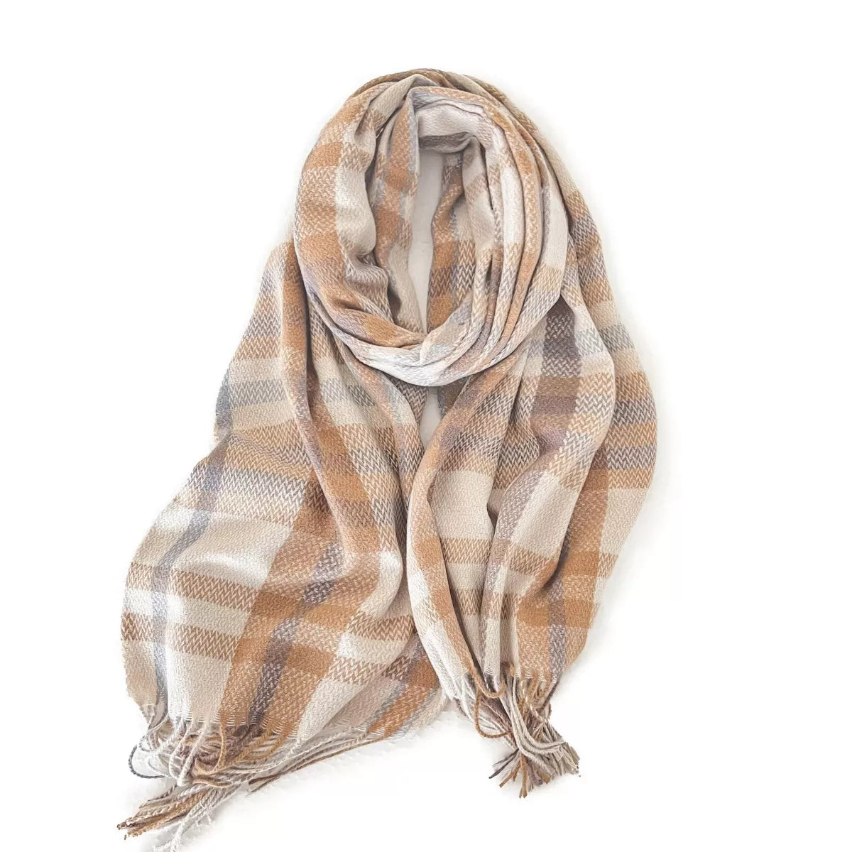 Warm Plaid Fringe Scarf