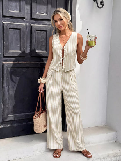 Striped Vest & Wide Leg Pants Set