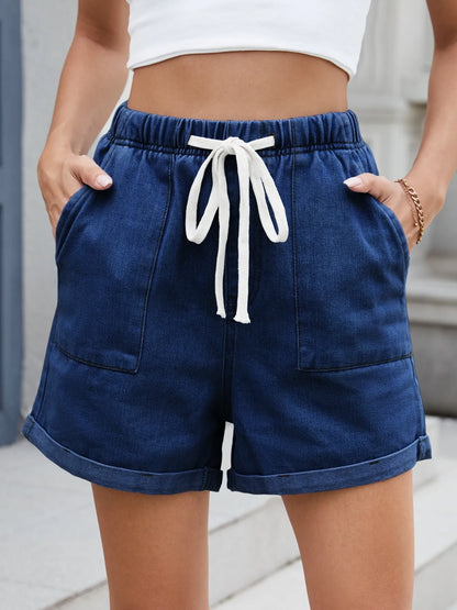 Drawstring Wash Denim Shorts