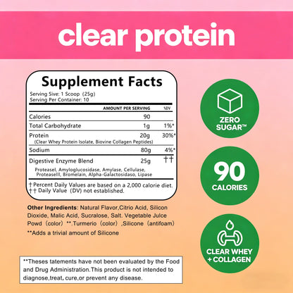 WINYEL Nutrition Clear Protein Collagen Peptides, Raspberry Lemonade, 20g Protein, Zero Sugar, Grass-Fed Whey, 250g