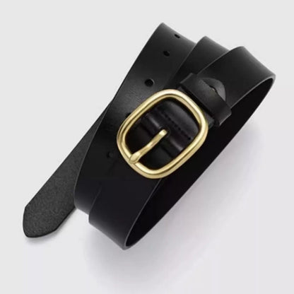 Cowhide Leather Belt with Golden Buckle